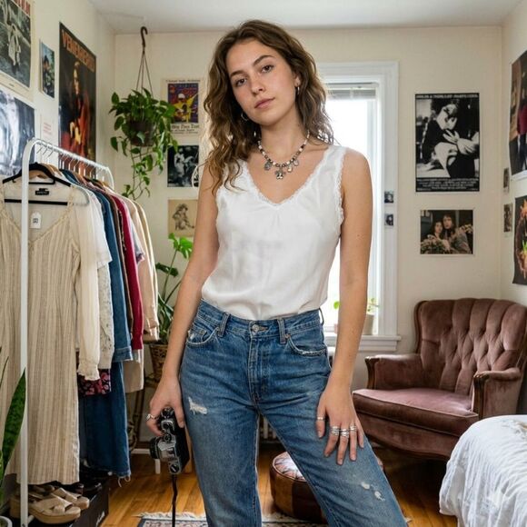 Dior Tops - Vintage Christian DIOR White Lace Tank Top Women's Size Small